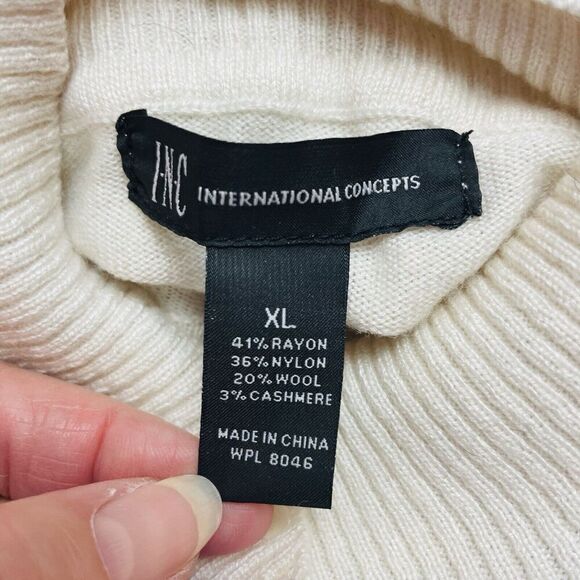 INC Wool Cashmere Sweater Womens XL Beige Black Red Colorblock Turtleneck Office - Picture 3 of 6